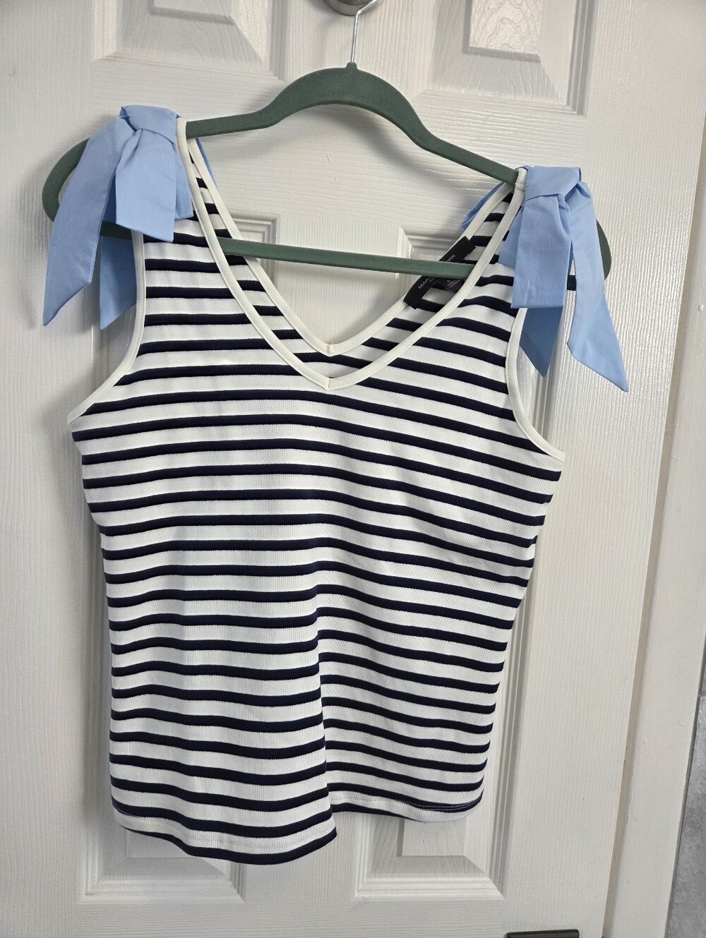 Marc New York Navy & White Striped V-Neck Tank with Light Blue Tie Straps